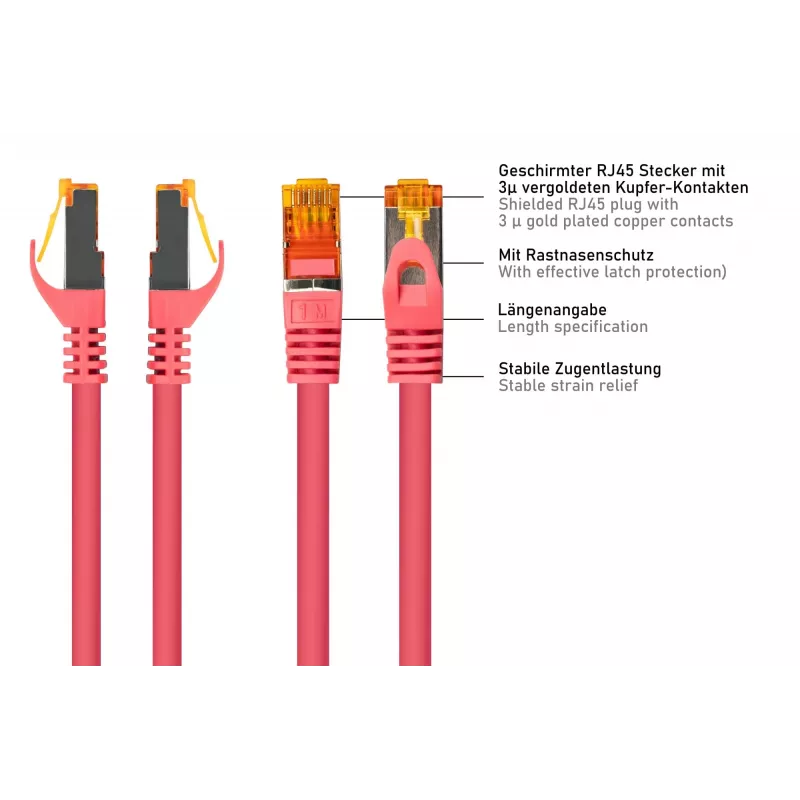 Kabelmeister RJ45 patchkabel Cat.7 S/FTP, TPE, magenta, 0,5m