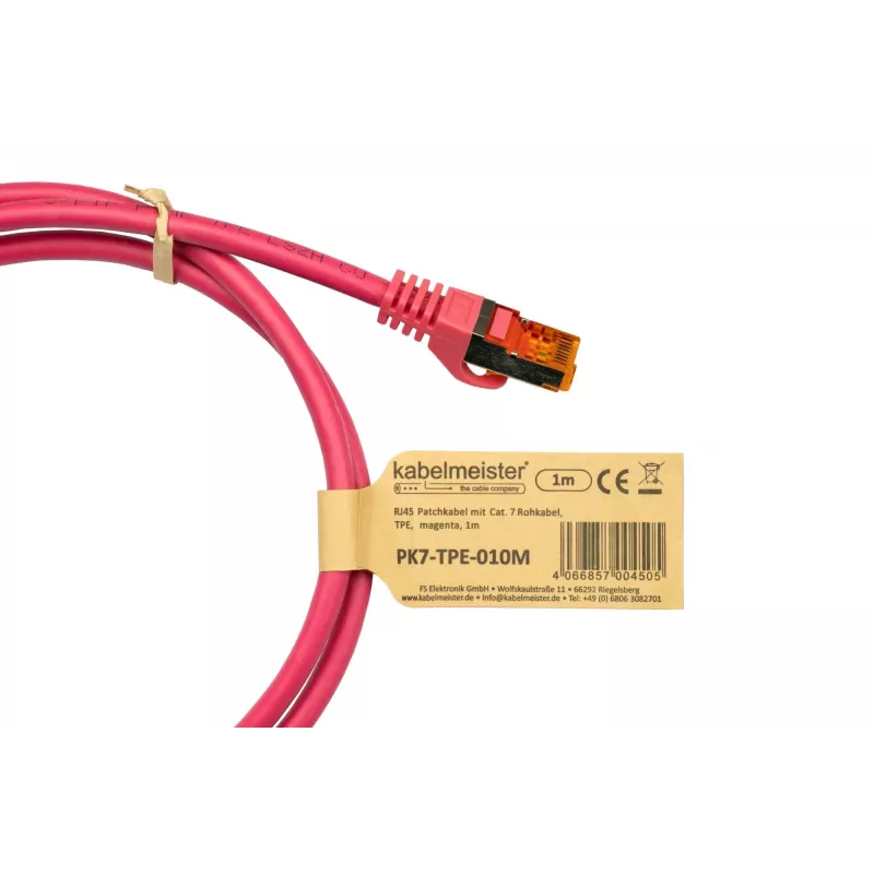 Kabelmeister RJ45 patchkabel Cat.7 S/FTP, TPE, magenta, 0,5m