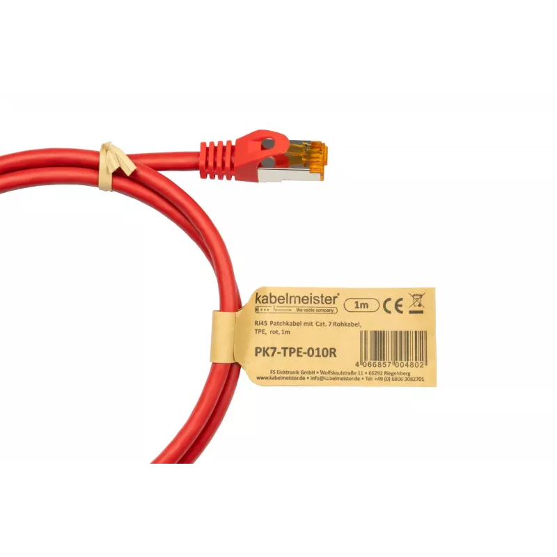 Kabelmeister Cat.7 S/FTP patchkabel RJ45, TPE, halogeenvrij, rood, 3m