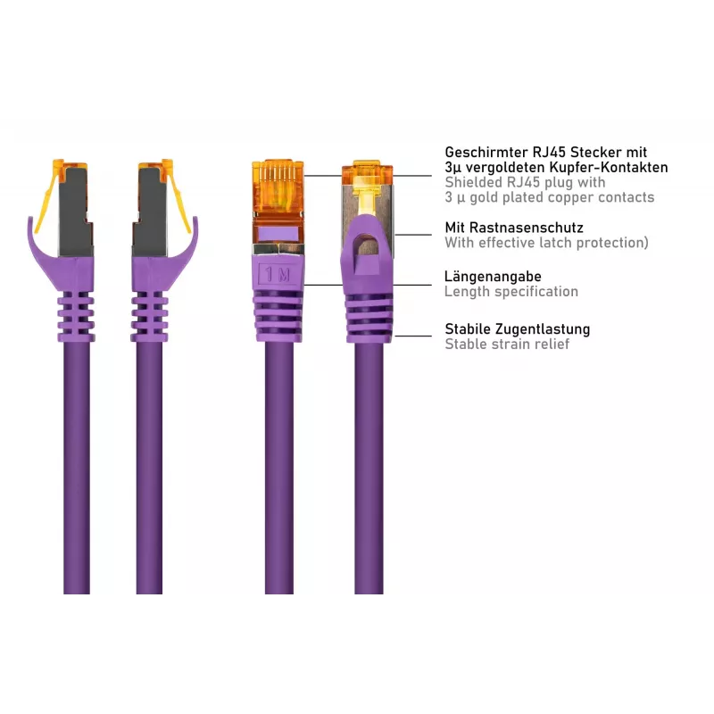 KABELMEISTER Cat.7 S/FTP patchkabel, RJ45, 2m, paars, halogeenvrij TPE