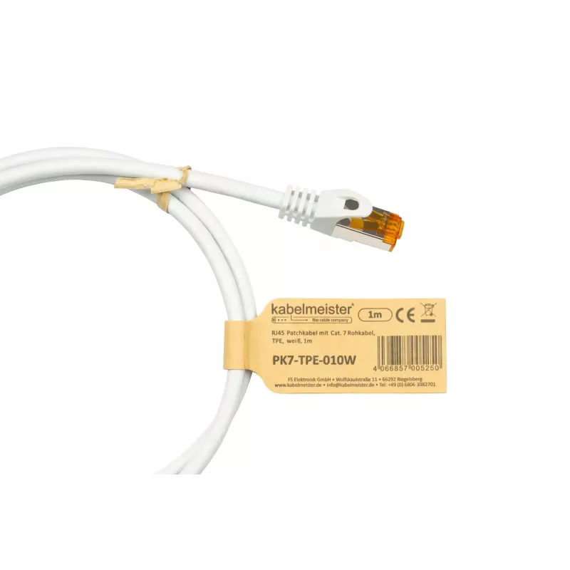 KABELMEISTER RJ45 patchkabel Cat.7 S/FTP, TPE, halogeenvrij, wit, 10m