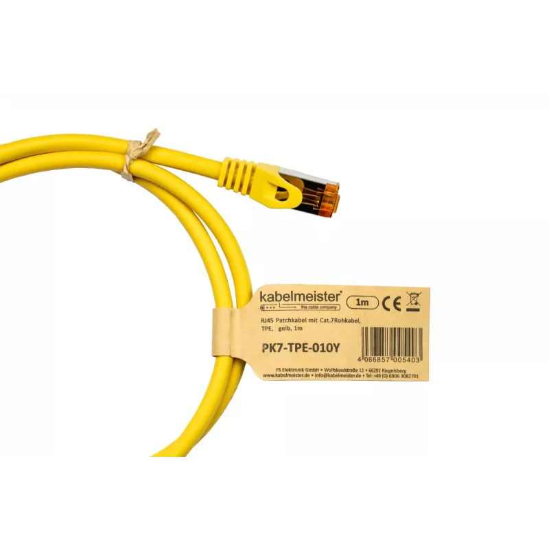 Kabelmeister Cat.7 S/FTP patchkabel, TPE-mantel, halogeenvrij, geel, 5m
