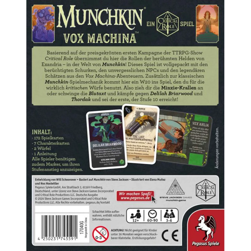 PEGASUS Munchkin Vox Machina - Critical Role kaartspel