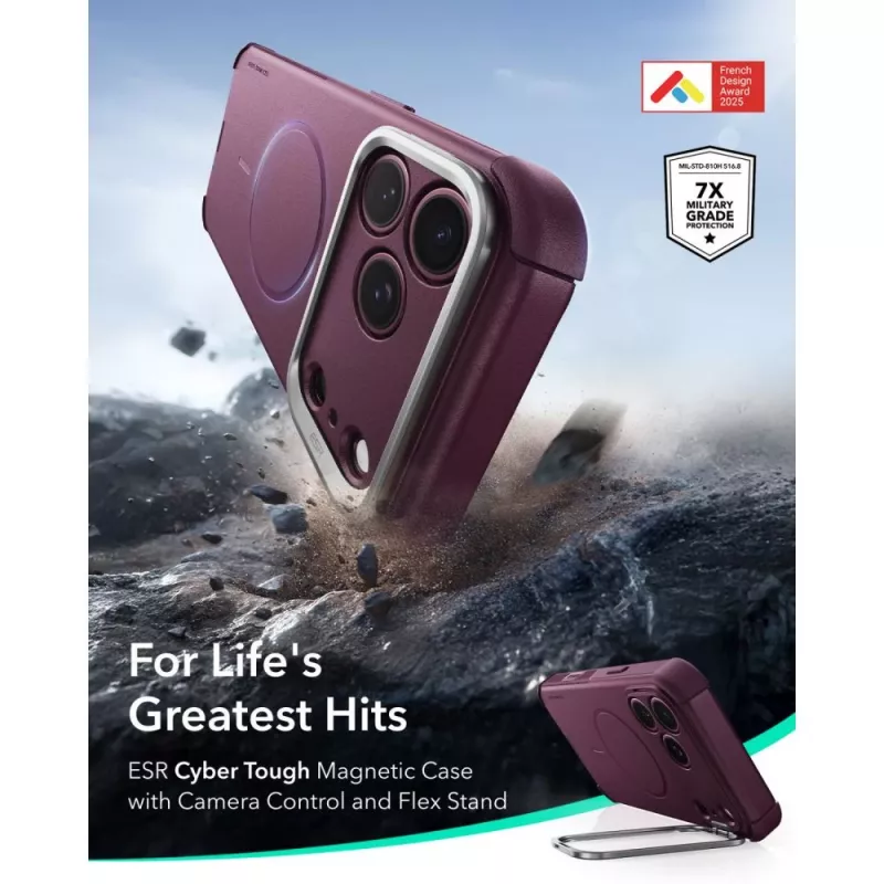 ESR Cyber Tough Kickstand MagSafe hoes voor iPhone 17 Pro / 18 Pro – Deep Burgundy