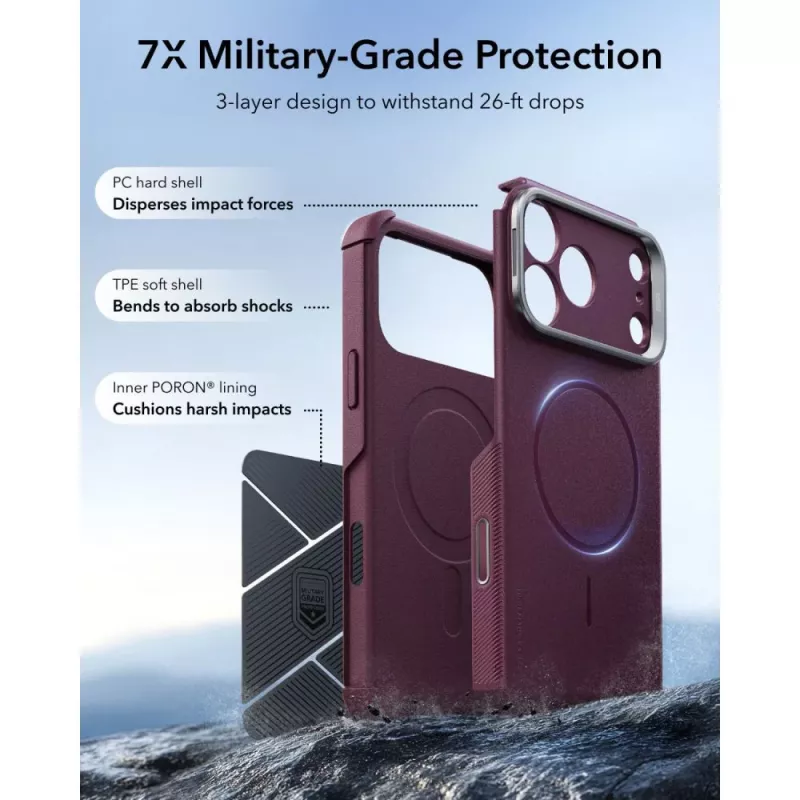 ESR Cyber Tough Kickstand MagSafe hoes voor iPhone 17 Pro / 18 Pro – Deep Burgundy