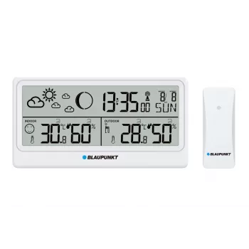 Blaupunkt WS20WH weerstation met buitensensor, kleuren-LCD, DCF-radioklok, maanfase, USB-oplaadfunctie