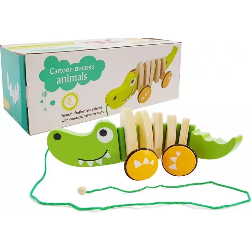 LEAN TOYS houten krokodil op wielen 18cm trekdier