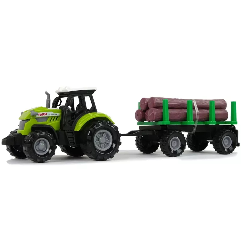 LEAN TOYS groene tractor met houten aanhanger en geluidseffecten
