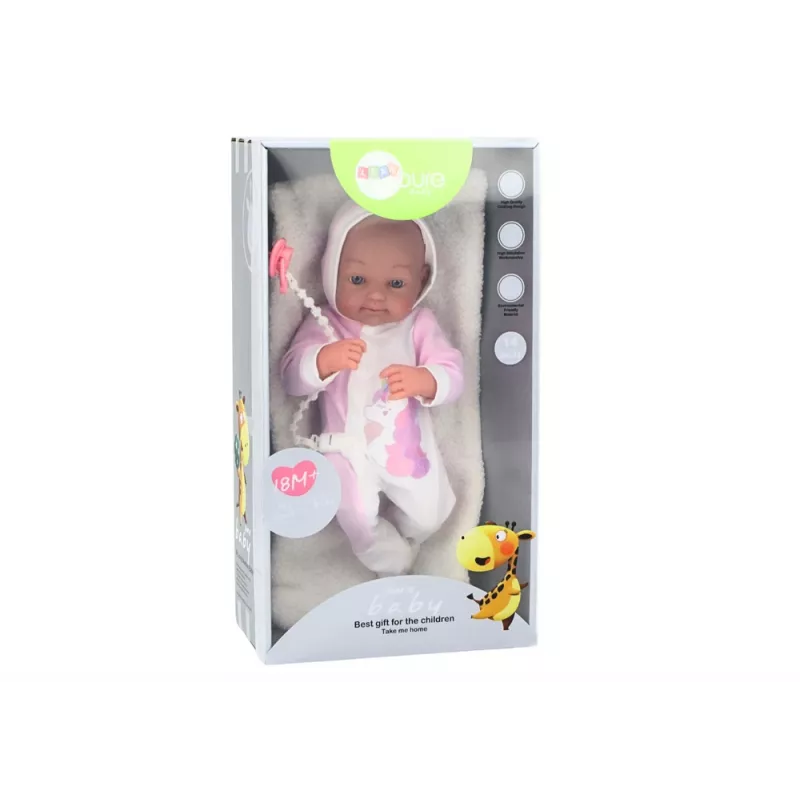 LEAN TOYS babypop met fopspeen, eenhoorn romper, roze deken en accessoires, 35 cm