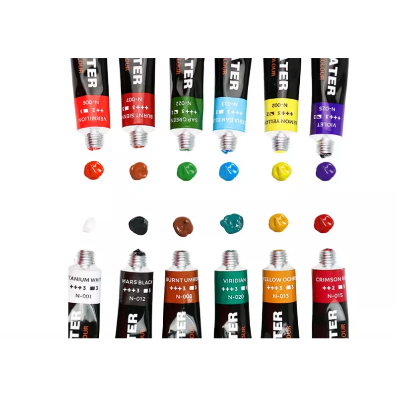 LEAN acrylverfset in tubes, 12 kleuren, elk 12 ml, studentenkwaliteit