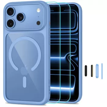 TECH-PROTECT MAGONE MagSafe transparante hoes met 2-pack schermbeschermglas voor iPhone 17 Pro Max / 18 Pro Max – lichtblauw