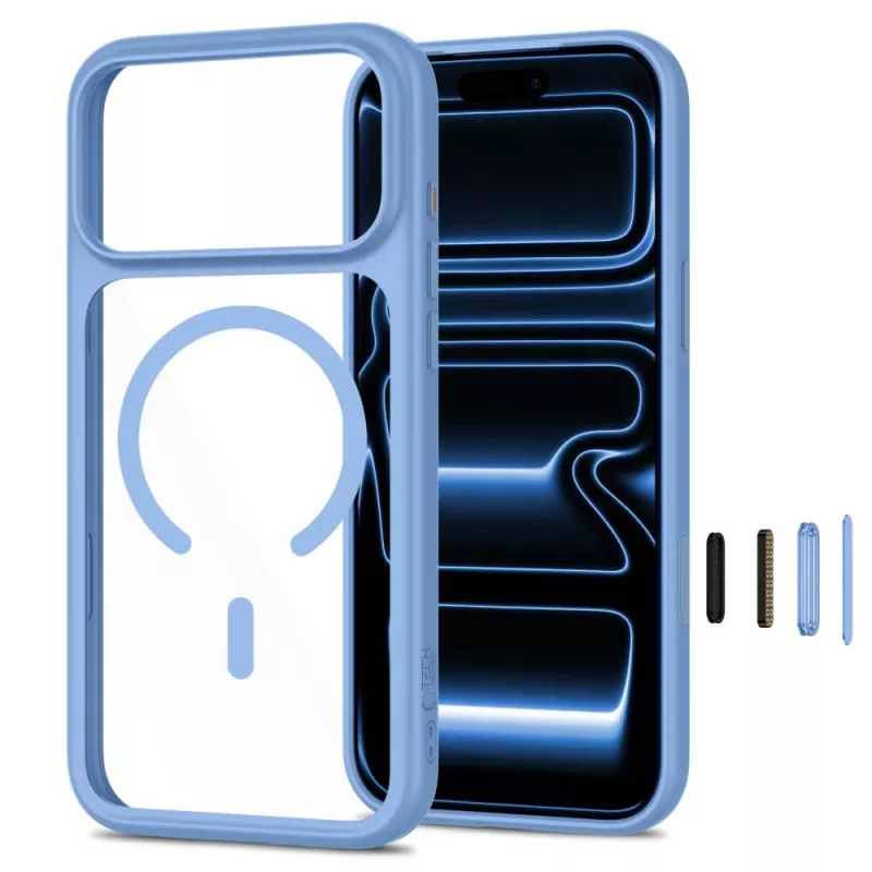 TECH-PROTECT MAGONE MagSafe transparante hoes met 2-pack schermbeschermglas voor iPhone 17 Pro Max / 18 Pro Max – lichtblauw