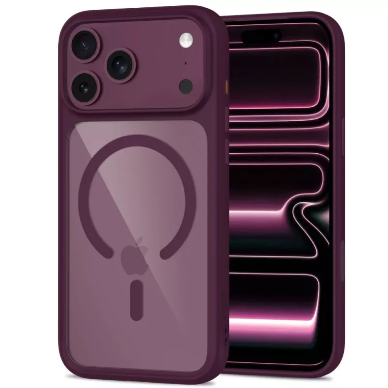 TECH-PROTECT MagOne MagSafe hoes met gehard glas schermbescherming 2-pack voor iPhone 17 Pro Max / 18 Pro Max – Dark Cherry/transparant