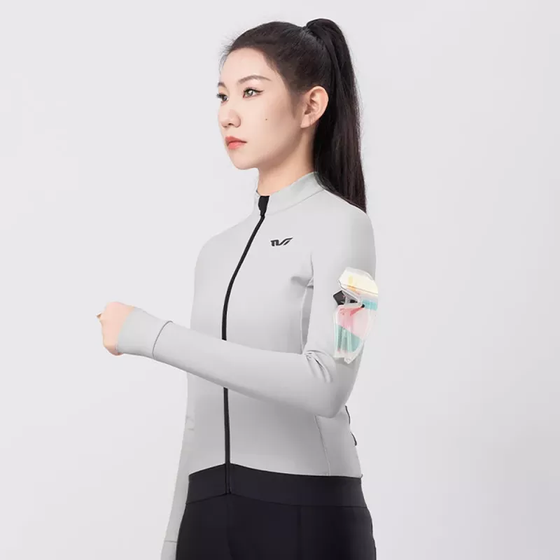 ROCKBROS YDWT006 TVI dames fietsjack - winddicht waterafstotend thermo-fleece gevoerd, wit-grijs, maat S