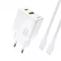 Dudao A27TCEU PD 30W GaN USB-A USB-C wandlader met USB-C kabel - wit