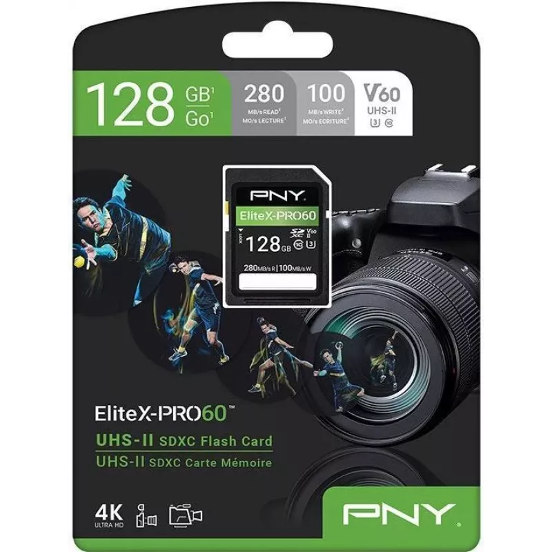 PNY EliteX-PRO60 flashgeheugenkaart 128GB Video Class V60 UHS-II U3 Class10 MicroSDXC