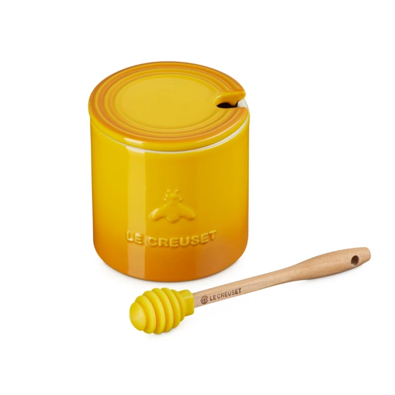 LE CREUSET honingpot met lepel 420 ml steengoed geel