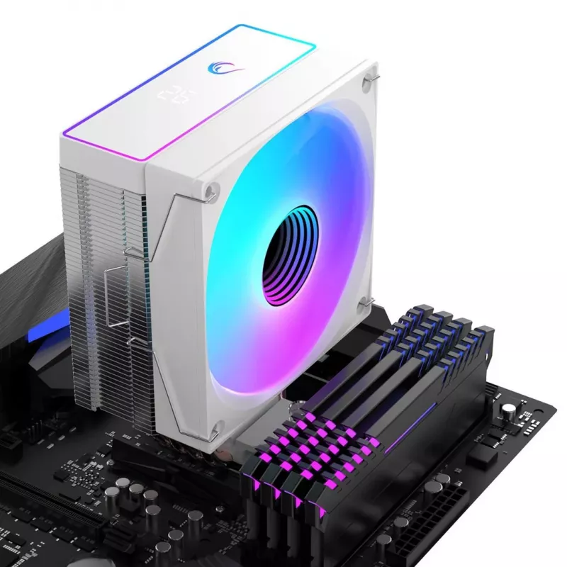 Rampage Octagon B70 CPU-luchtkoeler, 120 mm ARGB, temperatuurweergave, wit
