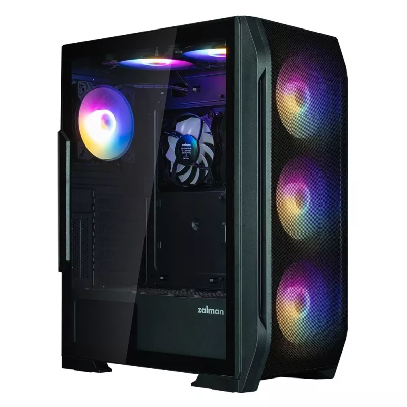 Zalman N7 PLUS V2 ATX midi-tower pc-behuizing, 7 x 120mm ARGB-ventilatoren, gehard glas, zwart