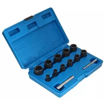 SATRA S-TS13X 13-delige schroefuitdraaier-dopsleutelset voor beschadigde schroeven en moeren, metrisch 8-24 mm, chroom-vanadiumstaal