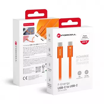 Forcell kabel USB C naar USB C Forcell F-Energy QC4.0 PD 5A 100W Cafule kleur 1,2 m ACYH23 oranje