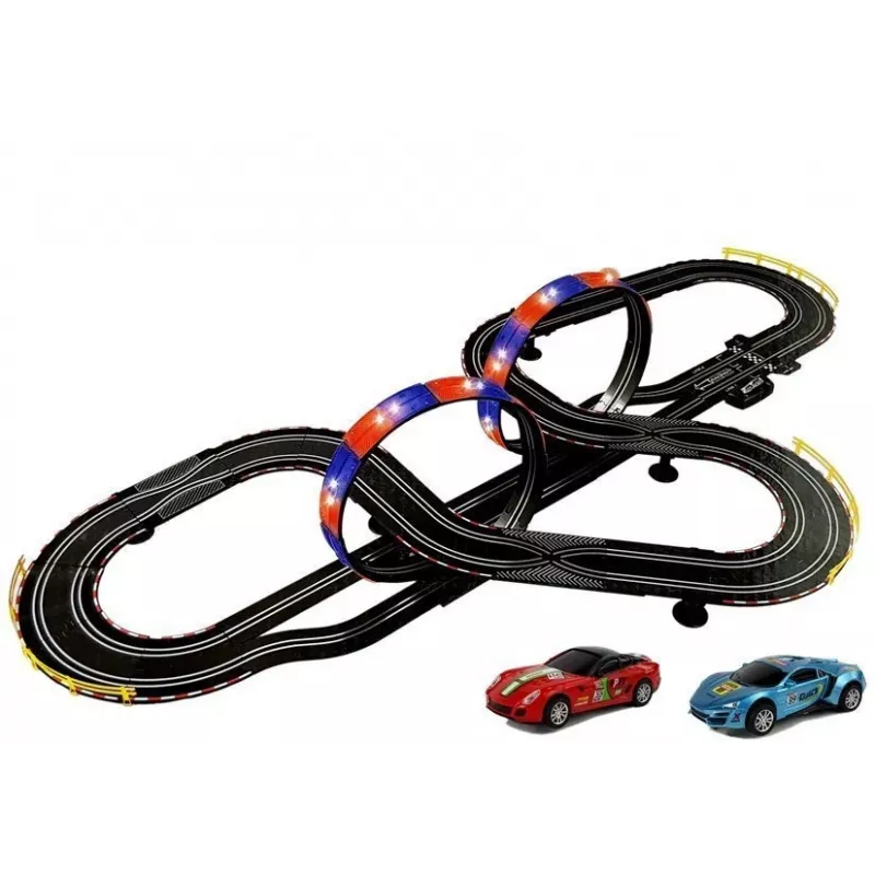 LEAN TOYS racebaan 2 auto's Top Turbo lichten 7,6 m lang