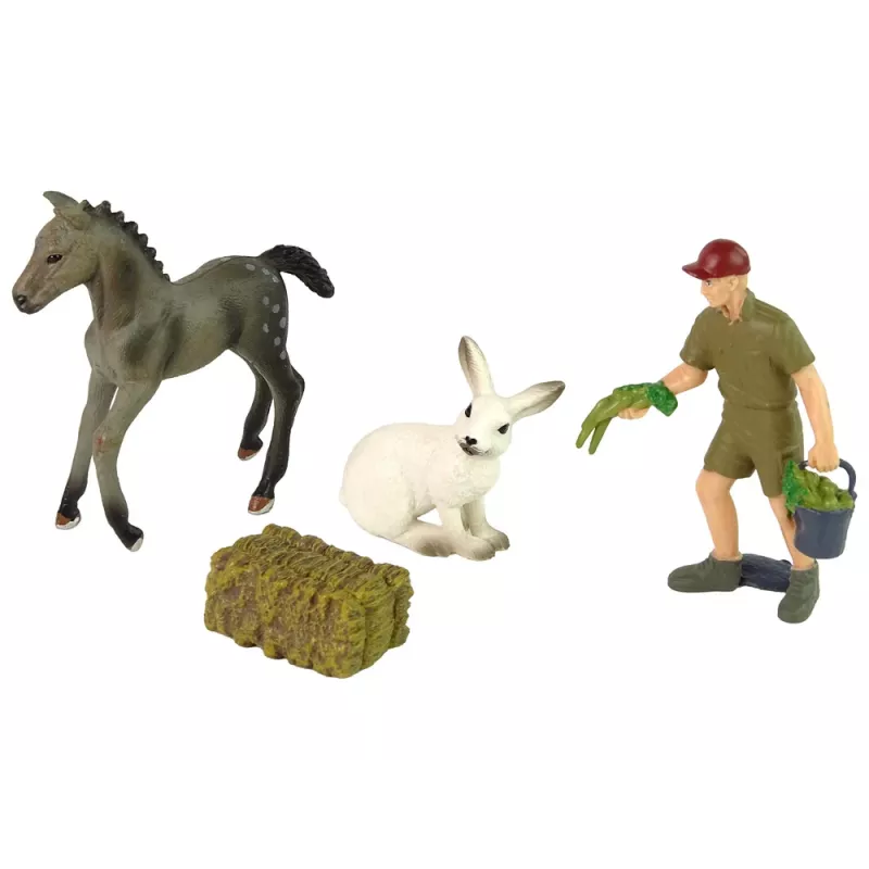 LEAN TOYS dierfiguren-set paard grijze haas boer