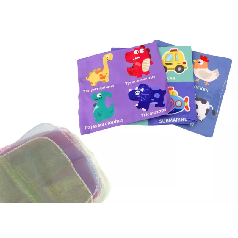 LEAN TOYS zachte tissuebox met 6 stoffen en 3 ritselende kleurrijke doeken
