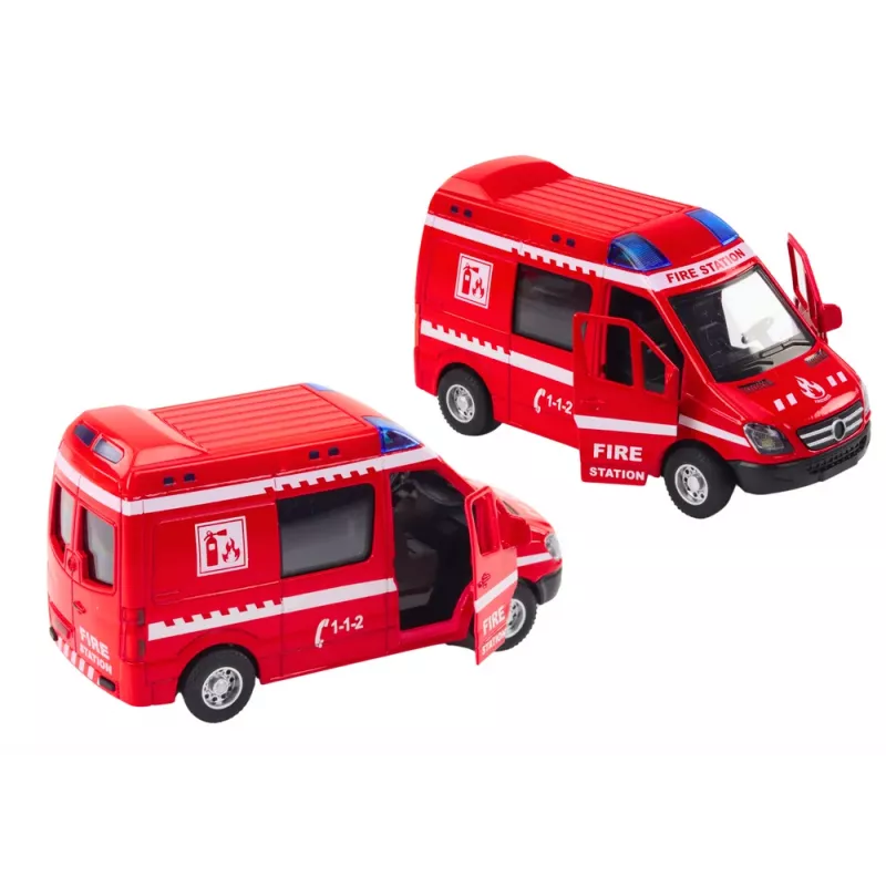 LEAN TOYS brandweerauto 1:32 met openende deuren, licht en geluid, aandrijving, rood