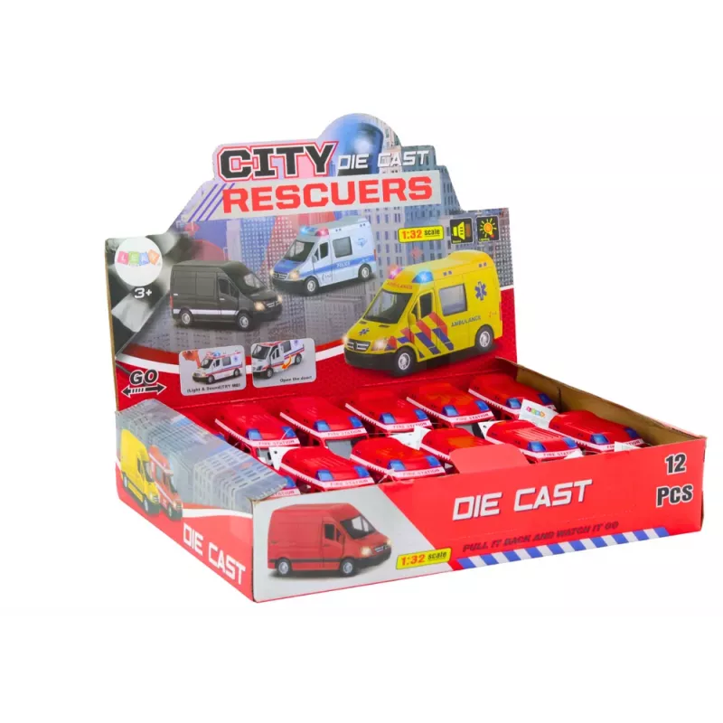 LEAN TOYS brandweerauto 1:32 met openende deuren, licht en geluid, aandrijving, rood
