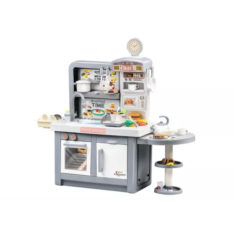 LEAN TOYS speelkeuken voor kinderen met licht, geluiden, stoom en accessoires, grijs