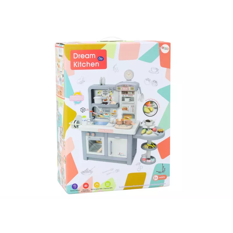 LEAN TOYS speelkeuken voor kinderen met licht, geluiden, stoom en accessoires, grijs
