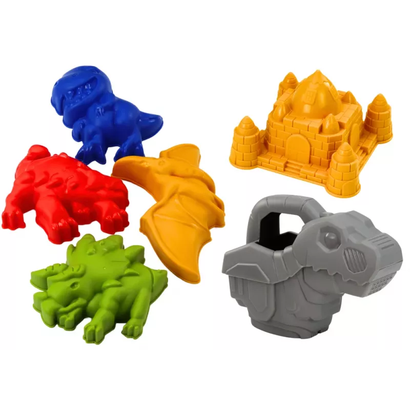 LEAN TOYS zandemmer-set met douche, spatel, hark, vormen, dinosaurus