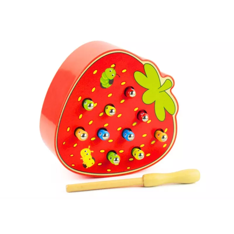 LEAN TOYS houten behendigheidsspel Catch the Bug aardbei rood