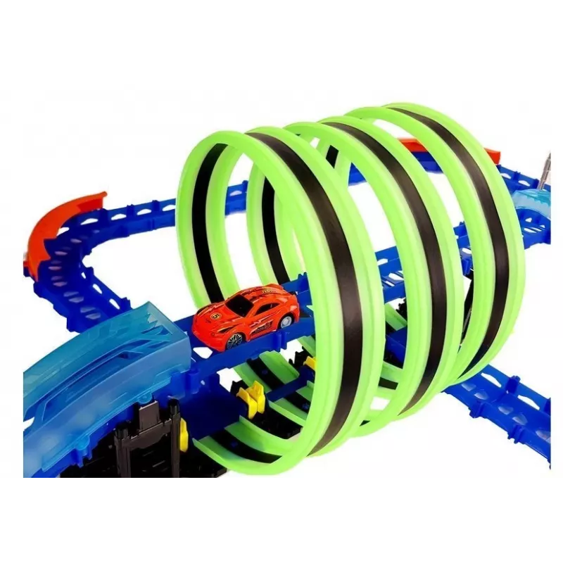 LEAN TOYS racebaan die in het donker oplicht, met loops en op afstand bestuurbare auto