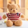 LEAN TOYS Pluche mascotte knuffel teddybeer in gestreept T-shirt crème 32cm