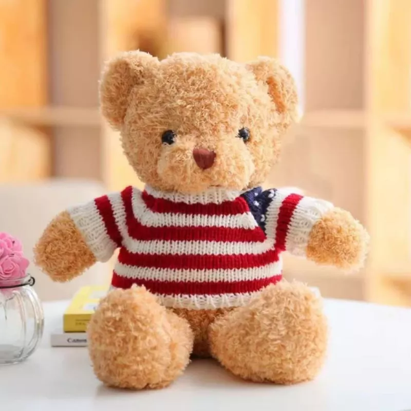 LEAN TOYS Pluche mascotte knuffel teddybeer in gestreept T-shirt crème 32cm
