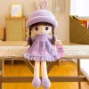 LEAN TOYS Stoffen pop zacht pluche paarse jurk met ruches 45cm