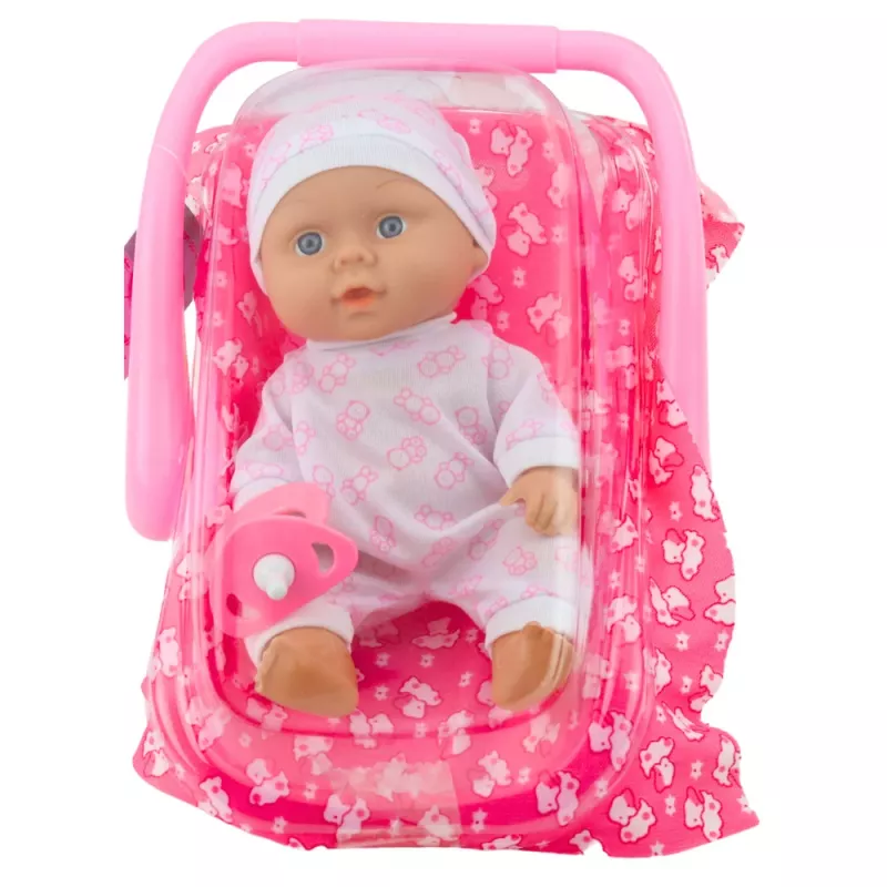 LEAN TOYS Babypop in draagtas met pyjama, muts en speen, roze