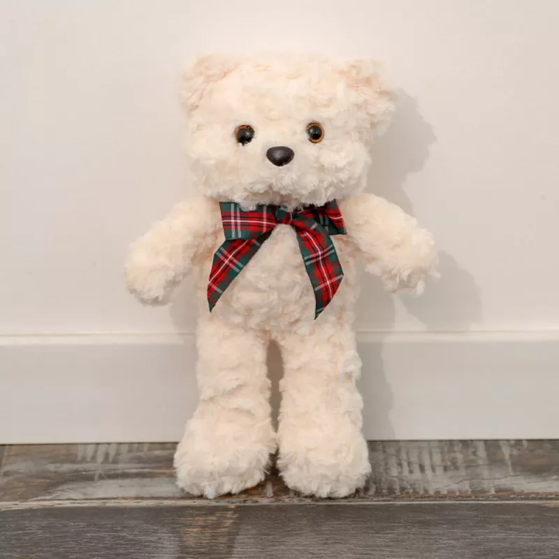 LEAN TOYS Pluche mascotte knuffel teddybeer met strik wit 30cm