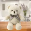 LEAN TOYS Pluche mascotte knuffel teddybeer met strik Happy Every Day wit 55cm