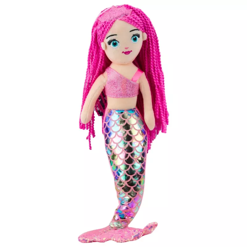 LEAN TOYS Pluche zeemeermin knuffel holografische staart roze 48cm