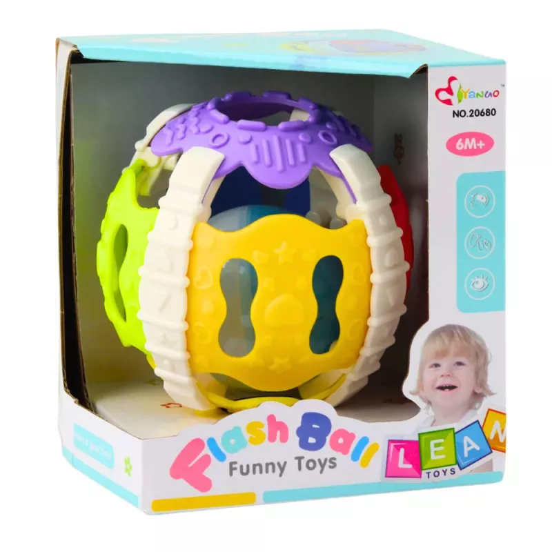 LEAN TOYS Sensorische bal voor baby's van rubber met licht en geluiden, bont