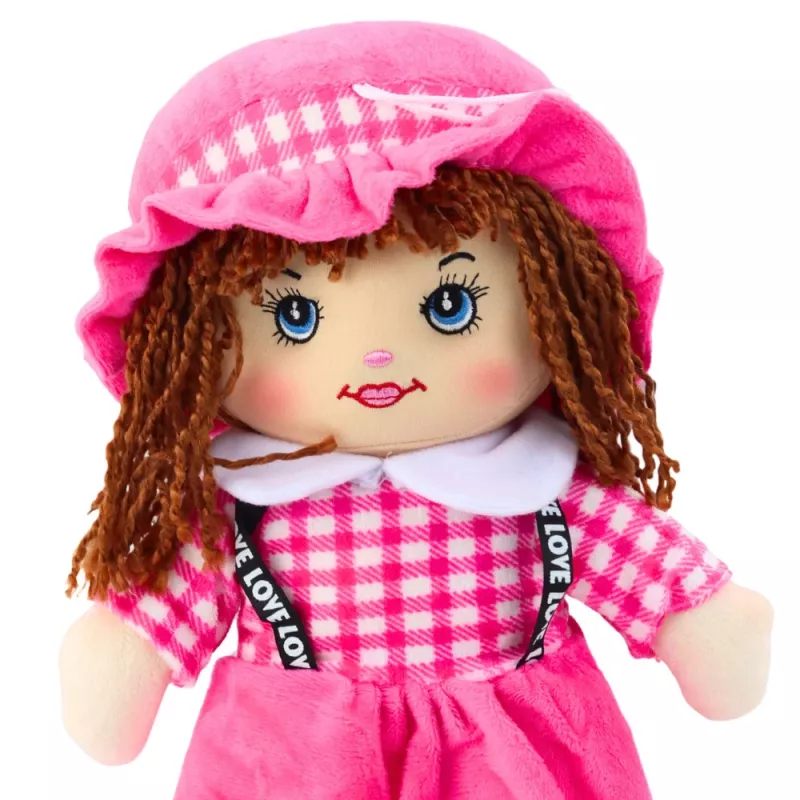 LEAN TOYS Stoffen pop knuffel ruitjurk roze 35 cm