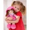 LEAN TOYS Stoffen pop knuffel ruitjurk roze 35 cm
