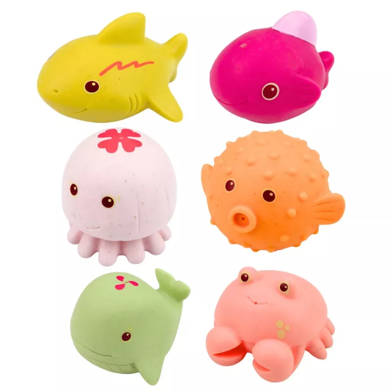 LEAN TOYS Set van 6 leerzame rubberen zeedieren om te badderen en spelen.