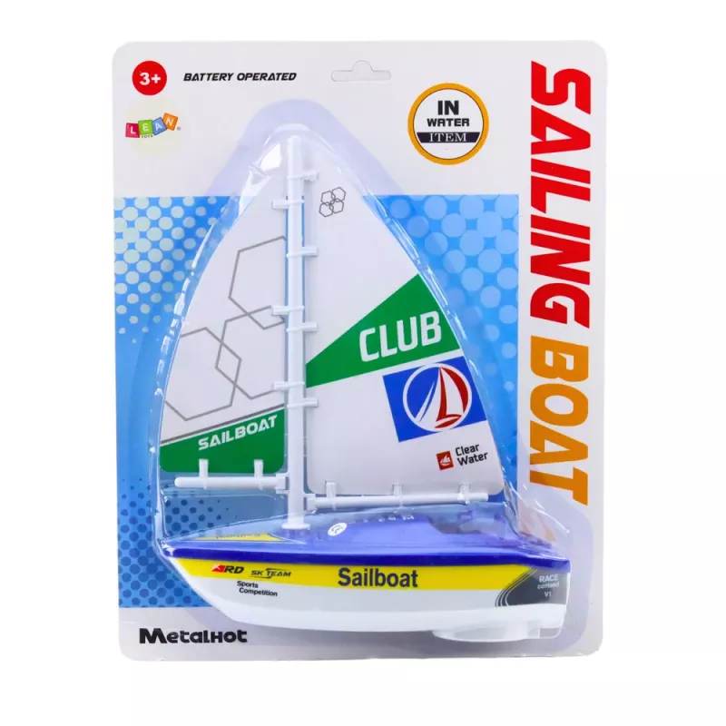 LEAN TOYS Zeilboot waterboot op batterijen turbineaandrijving blauw
