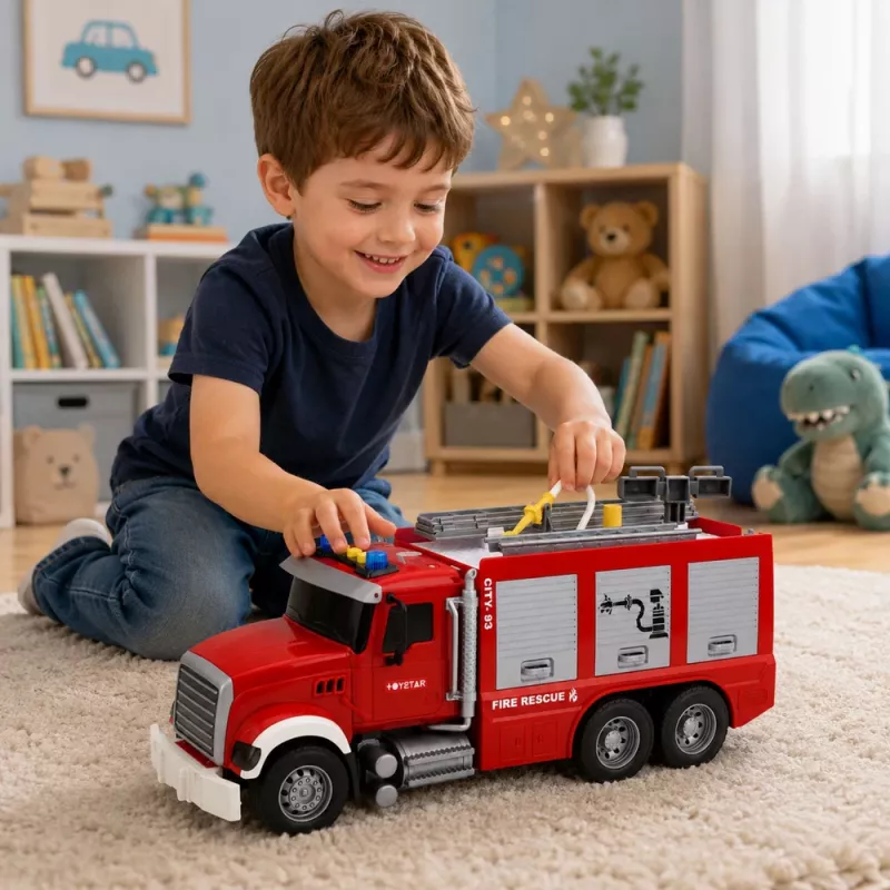 LEAN TOYS brandweerauto brandweer met uitschuifbare ladder, waterslang, lichten en geluiden