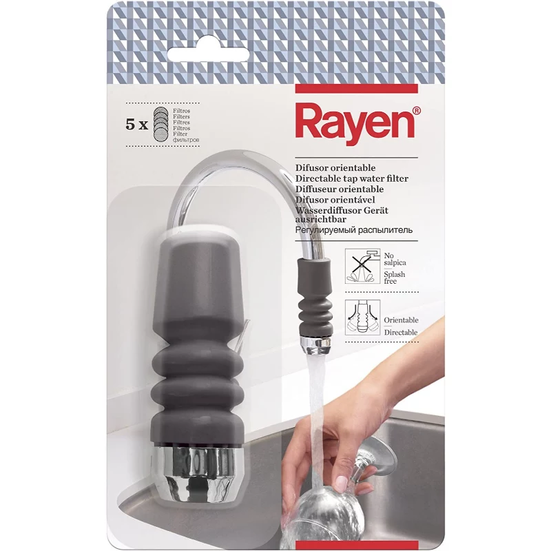 RAYEN 01083003 Verstelbare kraanwaterfilter – Meertraps keramisch, actief kool & PP-katoen, gereedschapsloze installatie, universele pasvorm