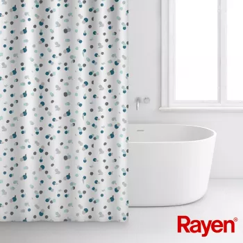 RAYEN Douchegordijn 180x200cm wit/blauw, polyester